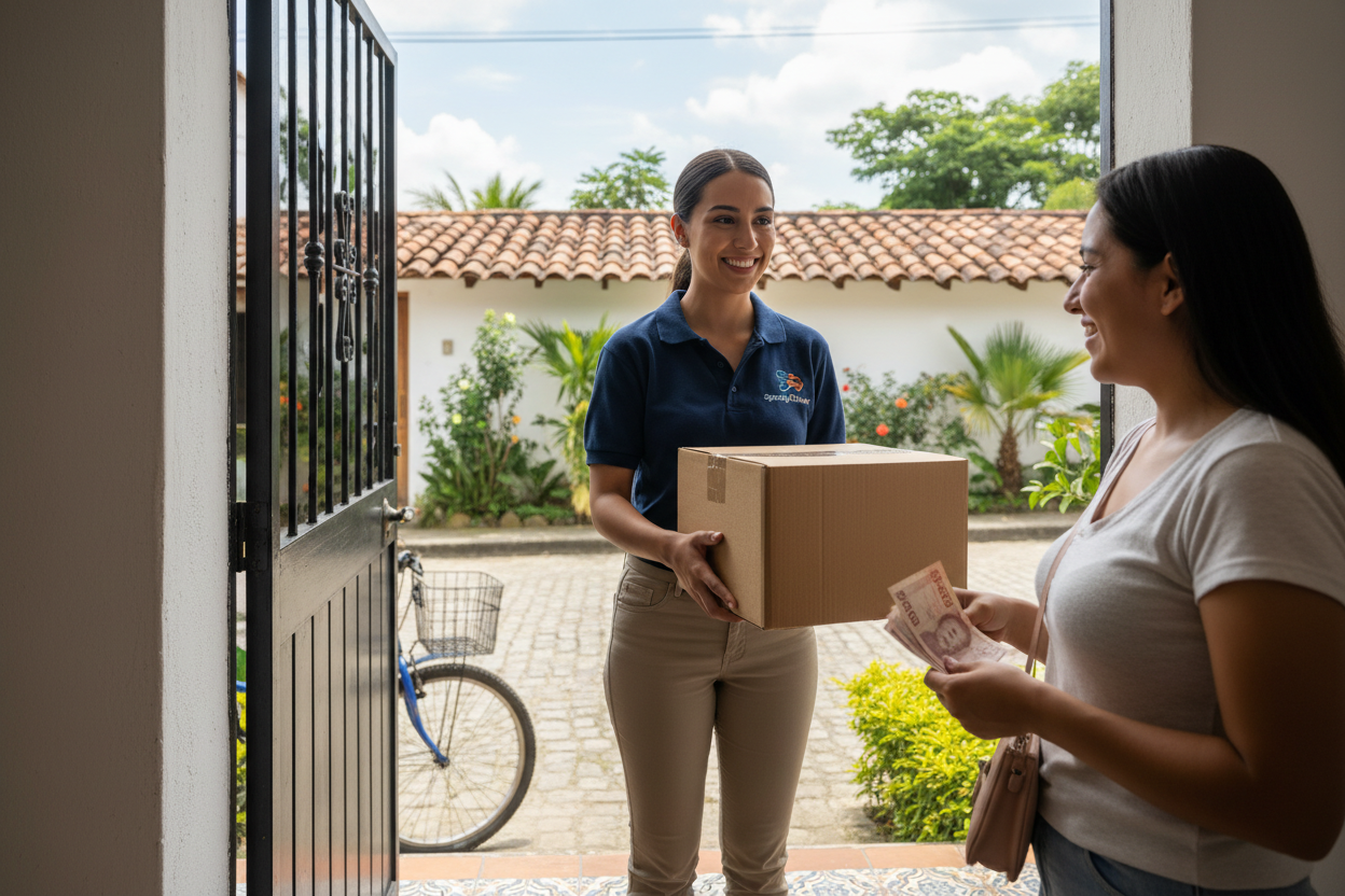 Mujer entregando pedido contra entrega